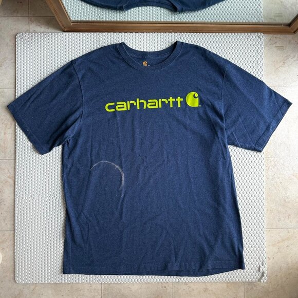 Distressed Carhartt Shirt Blue Graphic Print Original Fit T-Shirt - Picture 1 of 6